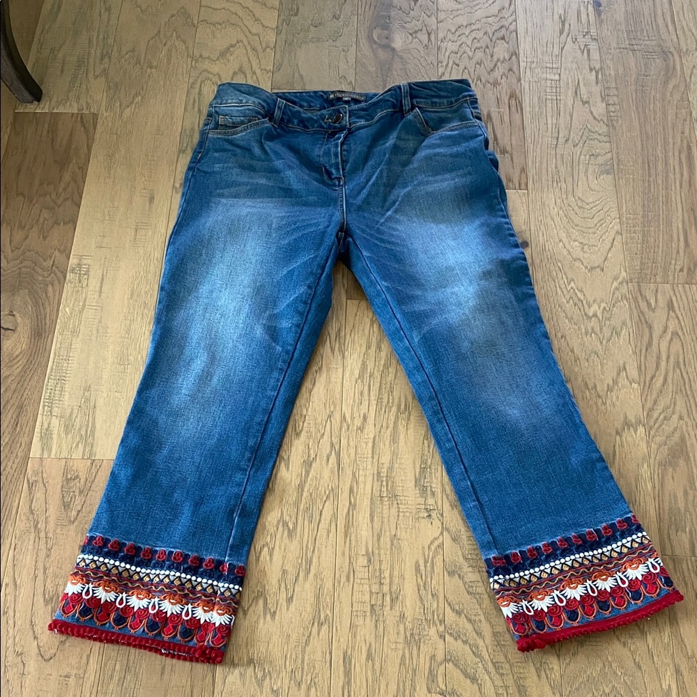 Elliott Lauren Denim Jeans with Red and White Embroidery